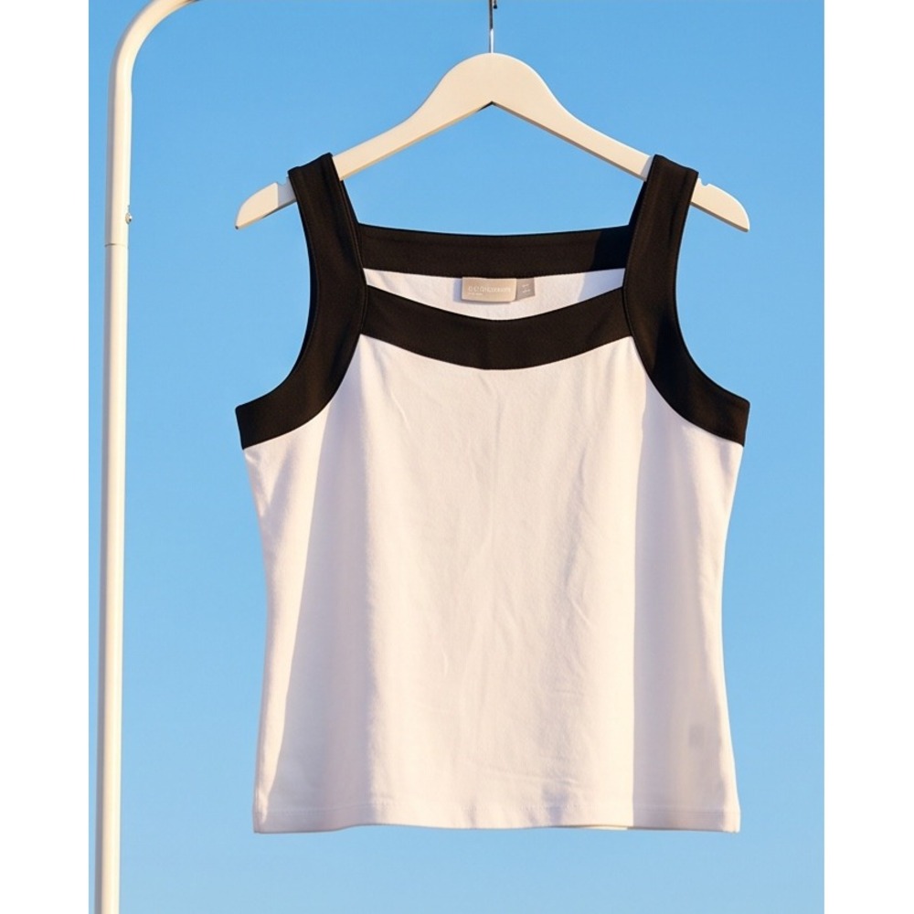 Croft & Barrow XL Colorblock Square Neck Tank Top White Black Stretch
